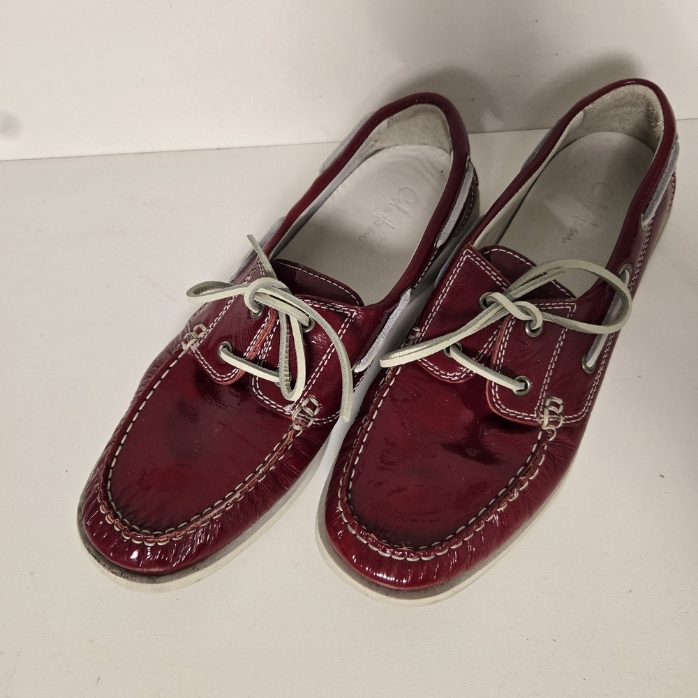 COLE HAAN Women's Size 8.5 B Red Patent Leather Loafer Deck Boat Shoes New Laces